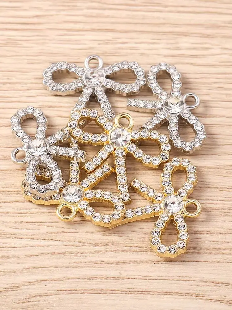 Tusember 5 Stück Niedliche Kristall-Metall-Schleifenanhänger für Halsketten, Ohrringe, Armbänder, DIY-Schmuckherstellungszubehör – Detail 2