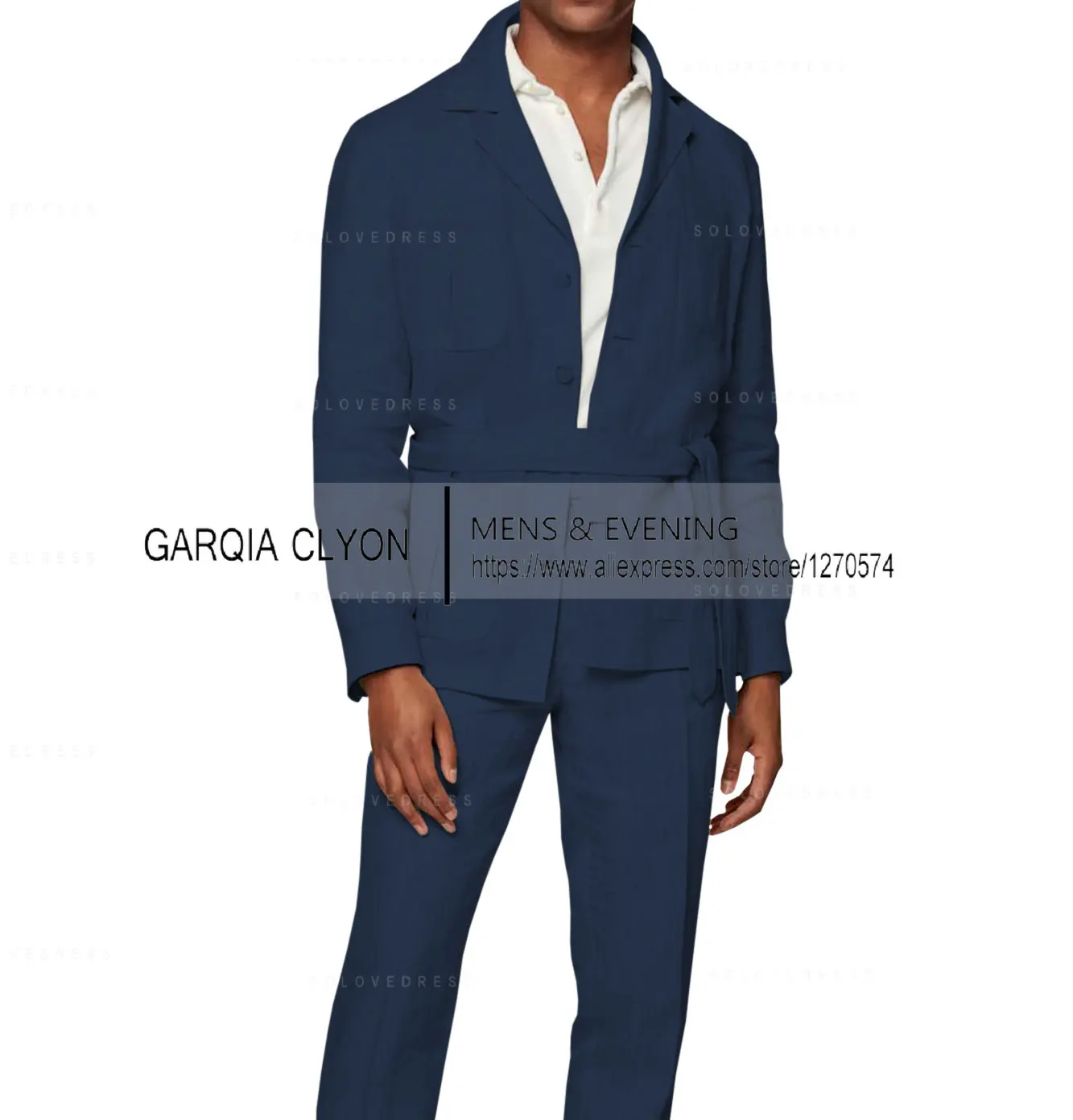 New 2 Pieces Linen Men's Suits With Belt Tuxedo Summer Casual Style Groomsmen For Wedding(Blazer+Pants)
