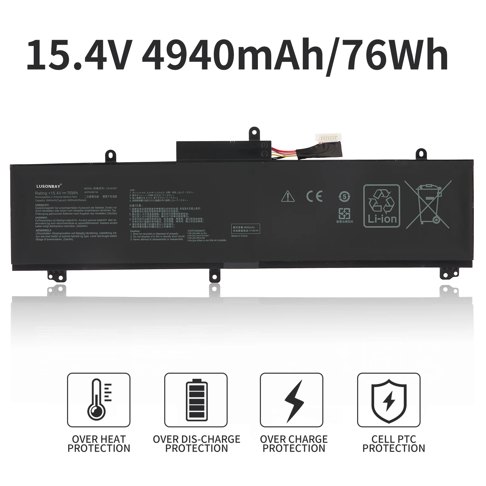LUNSONBAY 76WH C41N1837 Laptop Battery for ASUS ROG Zephyrus M GU502 GU502G GA502D GA532DU GU532LV GX532GW,TUF Dash F15 FX516PE