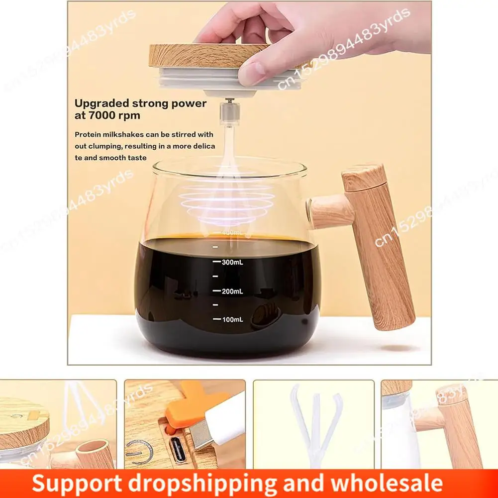 AA86 Electric Self Stirring Mug With Heating Base & Lid - High Speed Glass Mixing Cup For Coffee,Travel & Office-Waterproof