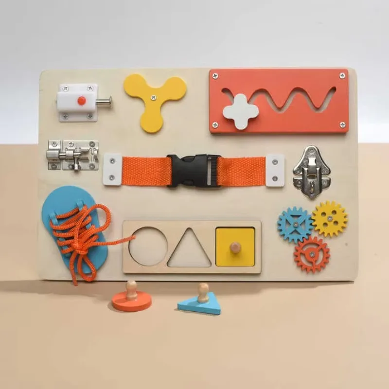 Montessori Wooden Busy Board Sensory Activity Toy Fine Motor Skills Cognitive Training Early Educational Gift for Toddlers 3Y+