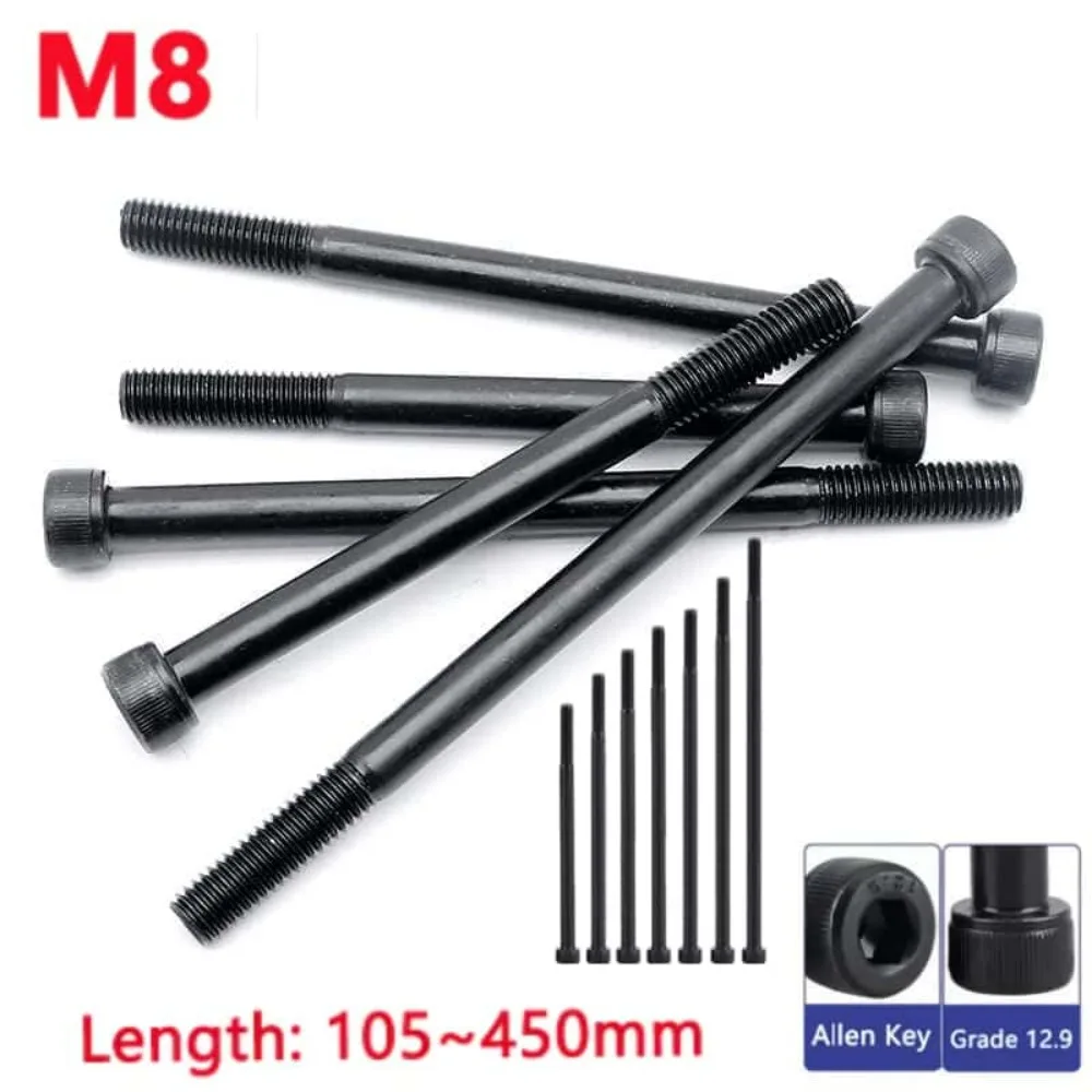 Ultra Long M8 Allen Bolt 12.9 Grade Carbon Steel Half Thread Hex Socket Head Cap Screw 105 110 115 120 to 450mm Fastener