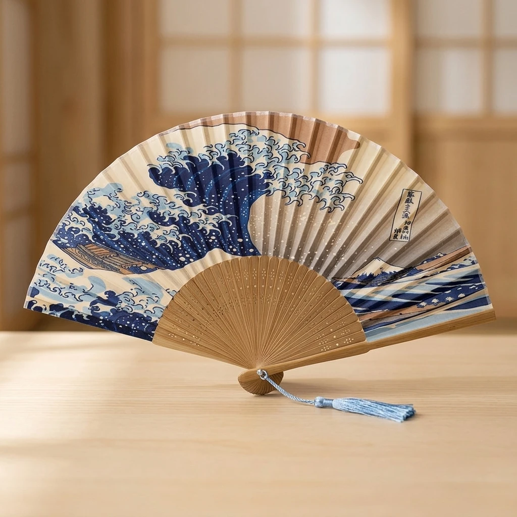 Folding Fan Portable Handheld Fan for Summer Events Waterproof Paper Japanese Wave Pattern Handheld Fans Gift Accessory