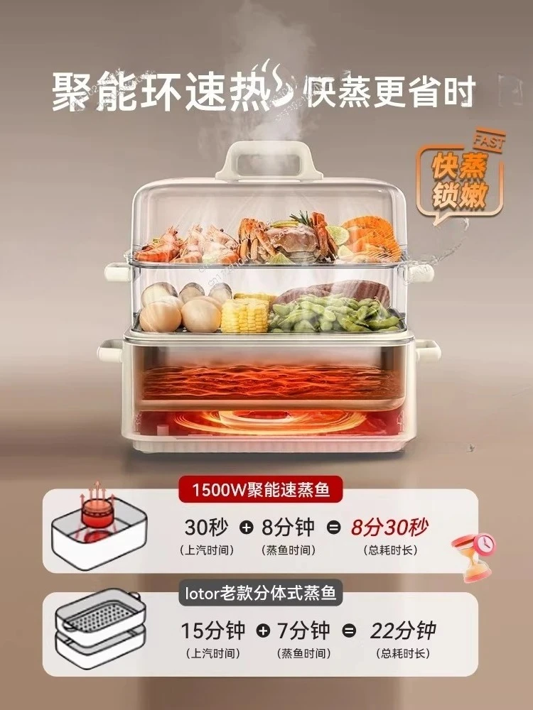Stainless steel electric steamer multi-functional household three-layer automatic cooking and stewing integrated pot