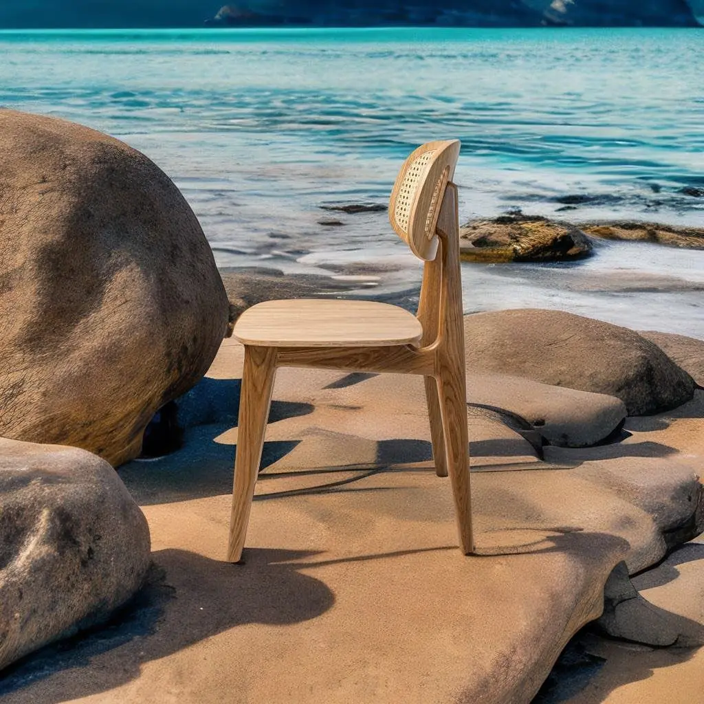 Sedia da pranzo in rattan in legno massello sedia con schienale semplice e moderna per la casa