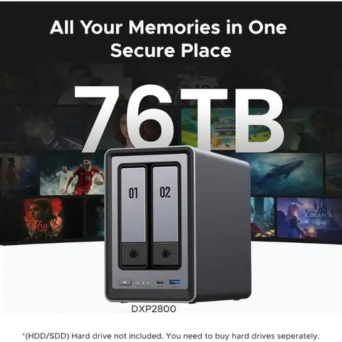 2-Bay Desktop NAS for Small Teams Intel N100 Quad-core 8GB DDR5 2.5GbE Dual M.2 NVMe 4K HDMI Network Storage