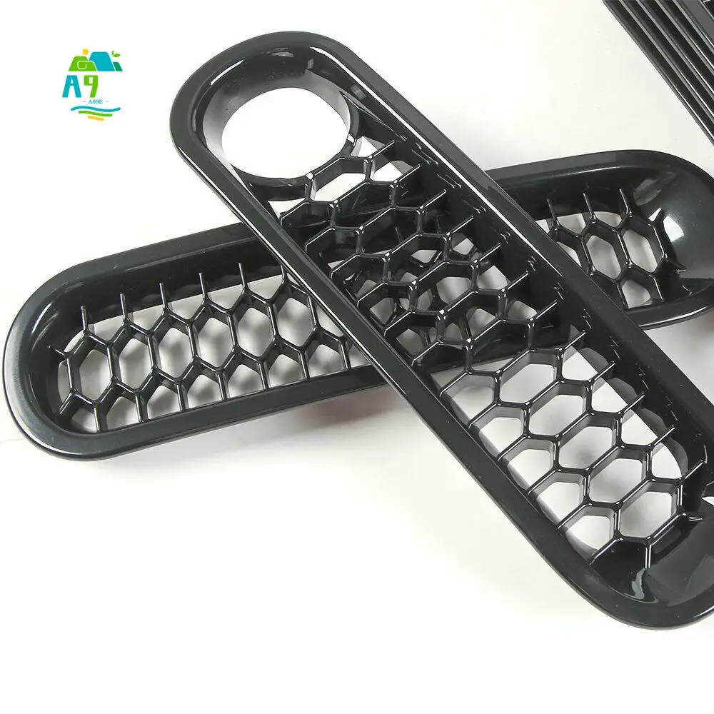

A09E-Front Grill Mesh Inserts Kit Honeycomb Clip-In Grille Guard Mesh Grille With Lock Hole For Jeep Wrangler JK 2007-2017