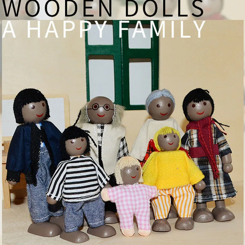 

1/12 Dollhouse Wooden Family Doll Miniature Furniture Toy Kids Children Pretend Play Toy Boys Girls Gifts