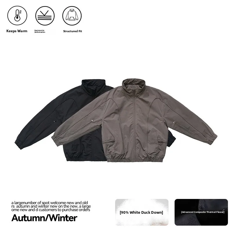 

Утепленная куртка на молнии с флисовой подкладкой, мужская свободная хлопковая пуховая куртка в американском стиле, деконструированная, с элементами пэчворка, Cleanfit, на молнии