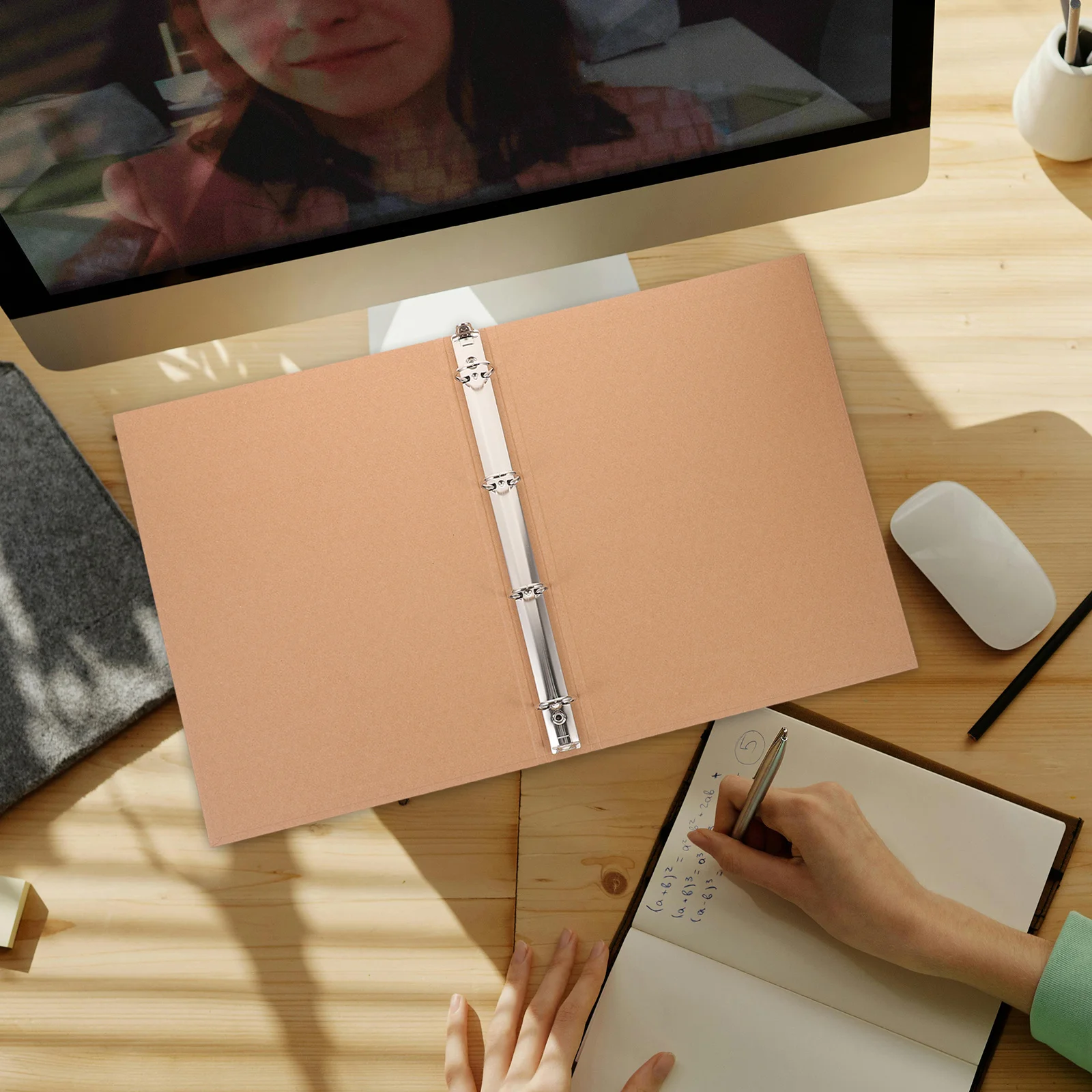 1pc A4 Binder Notebook Shell Loose-Leaf Binding Ring Kraft Paper Notepad Cover For School Planner Scrapbook Document