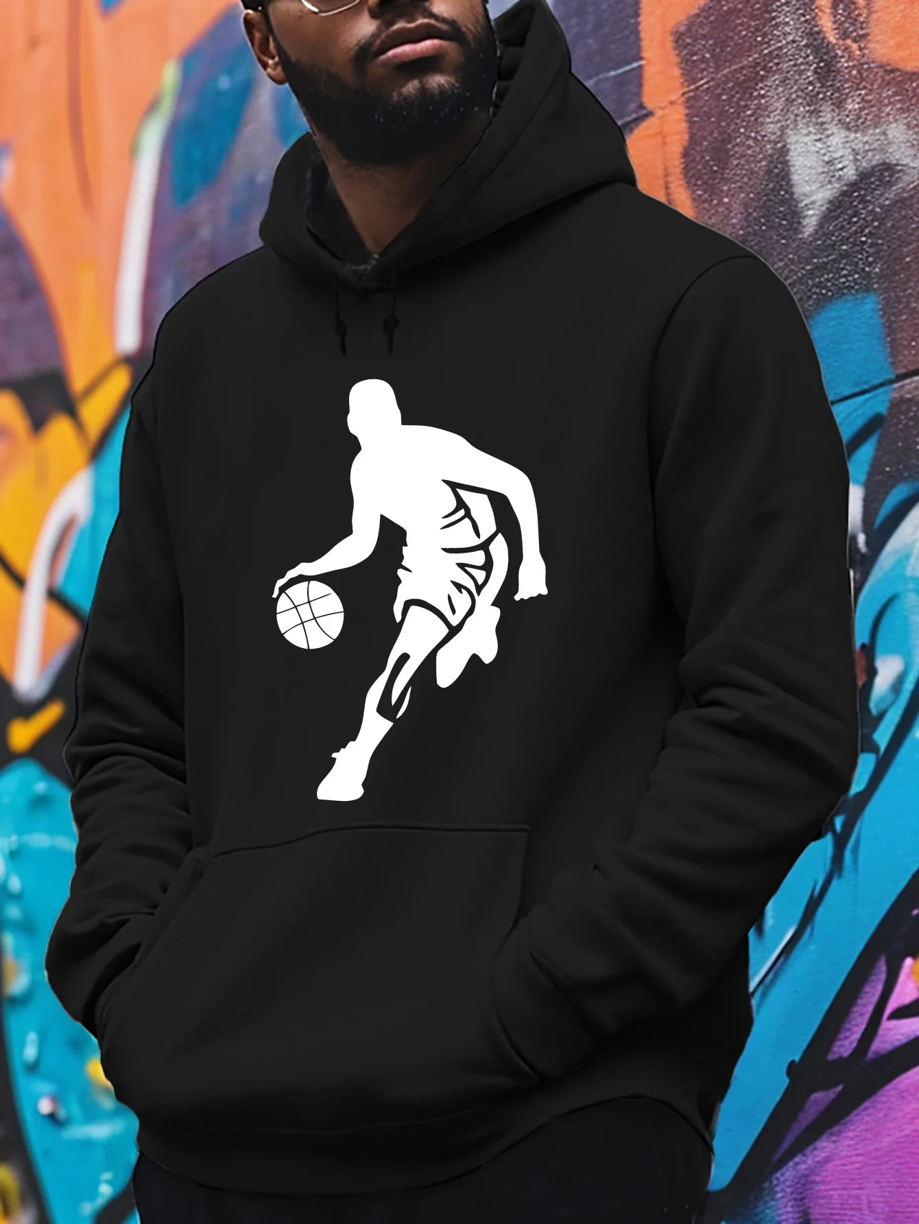 

Мужская баскетбольная флисовая толстовка с капюшоном, карман-кенгуру, уютная стильная, осень/зима