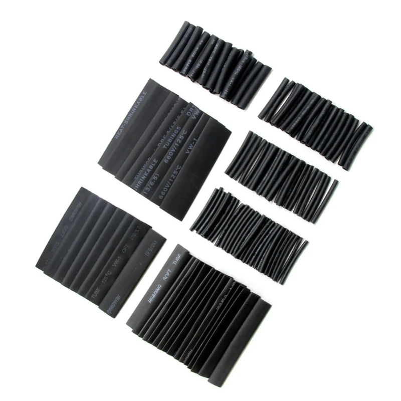 127 Pcs Black Electric Insulation Heat Shrink Tube Wire Shrink Wrap Assortment Eco-Friendly Material Easy to Use