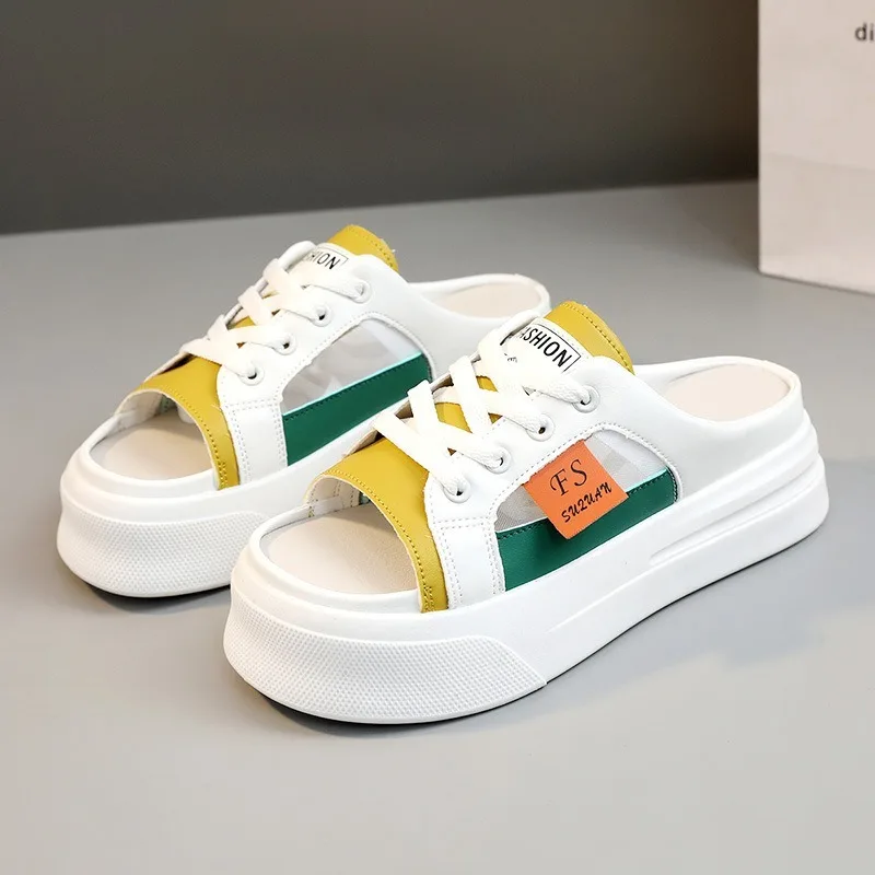 

Women's Half slipper 2025 Summer Light Breathable Sandals Flat Bottom Hollow Out Adds Height Casual Shoes Sandalias De Mujer