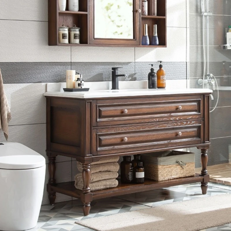 

American solid wood bathroom cabinet combined with oak floor bathroom cabinet bathroom washstand washbasin washbasin