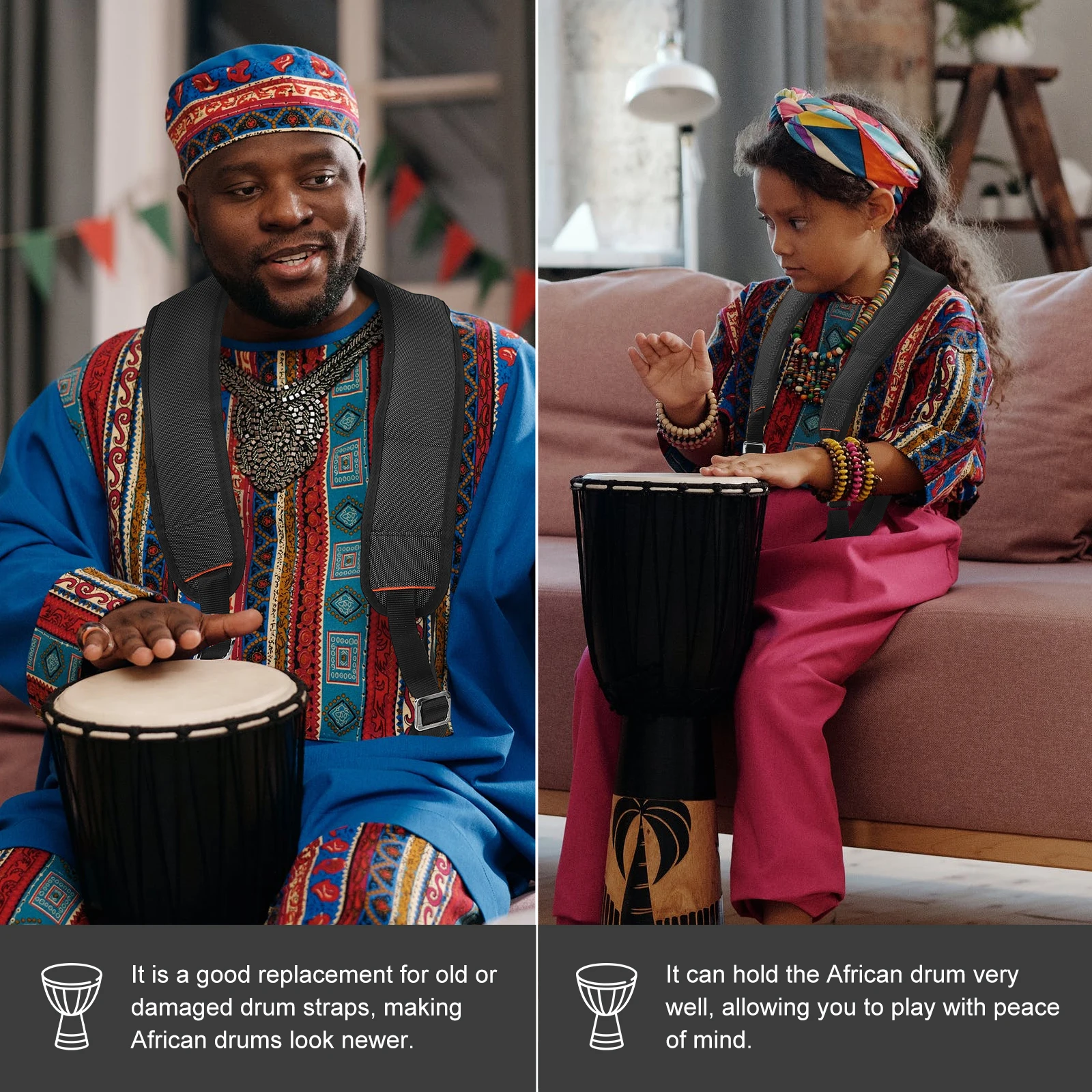 

1pc Adjustable African Drum Strap Comfortable Djembe Belt For Tambourine Instrument Accessory Outdoor Equipment Drum Belt