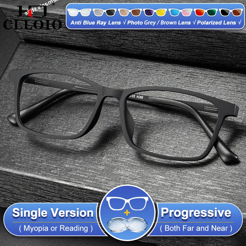 

CLLOIO Minimalist Style Square Oversize Frame Men Myopia Glasses Rubber Titanium Anti Blue Ray Progressive Prescription Eyeware