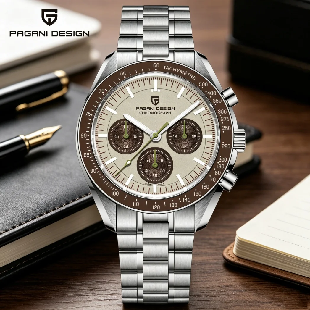 

PAGANI DESIGN New 500 Speedometer circle Sport Chronograph 316L Stainless steel Luminous Man watch Quartz AR Sapphire mirror Japan Movt Luxury Men watch