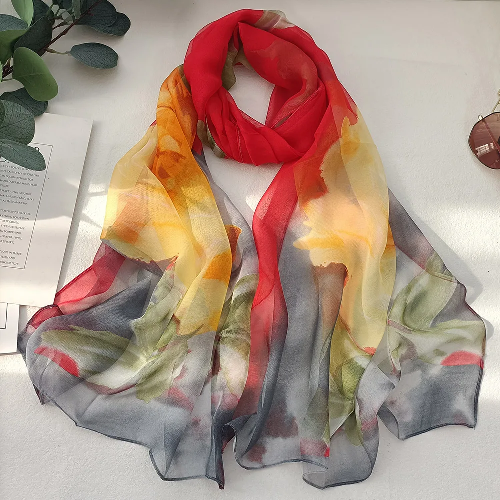 Pretty Gradient Rose Women Foulard Elegant Chiffon Georgette Bandana Scarf Summer Beach Travel Sun Protection