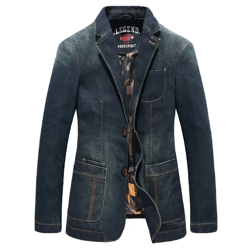 Military Blazer Jeans Jacket Men Autumn Casual Cotton Washed Coat Suit Jackets Slim Fit Cargo Trench Plus Size Jaqueta Masculina