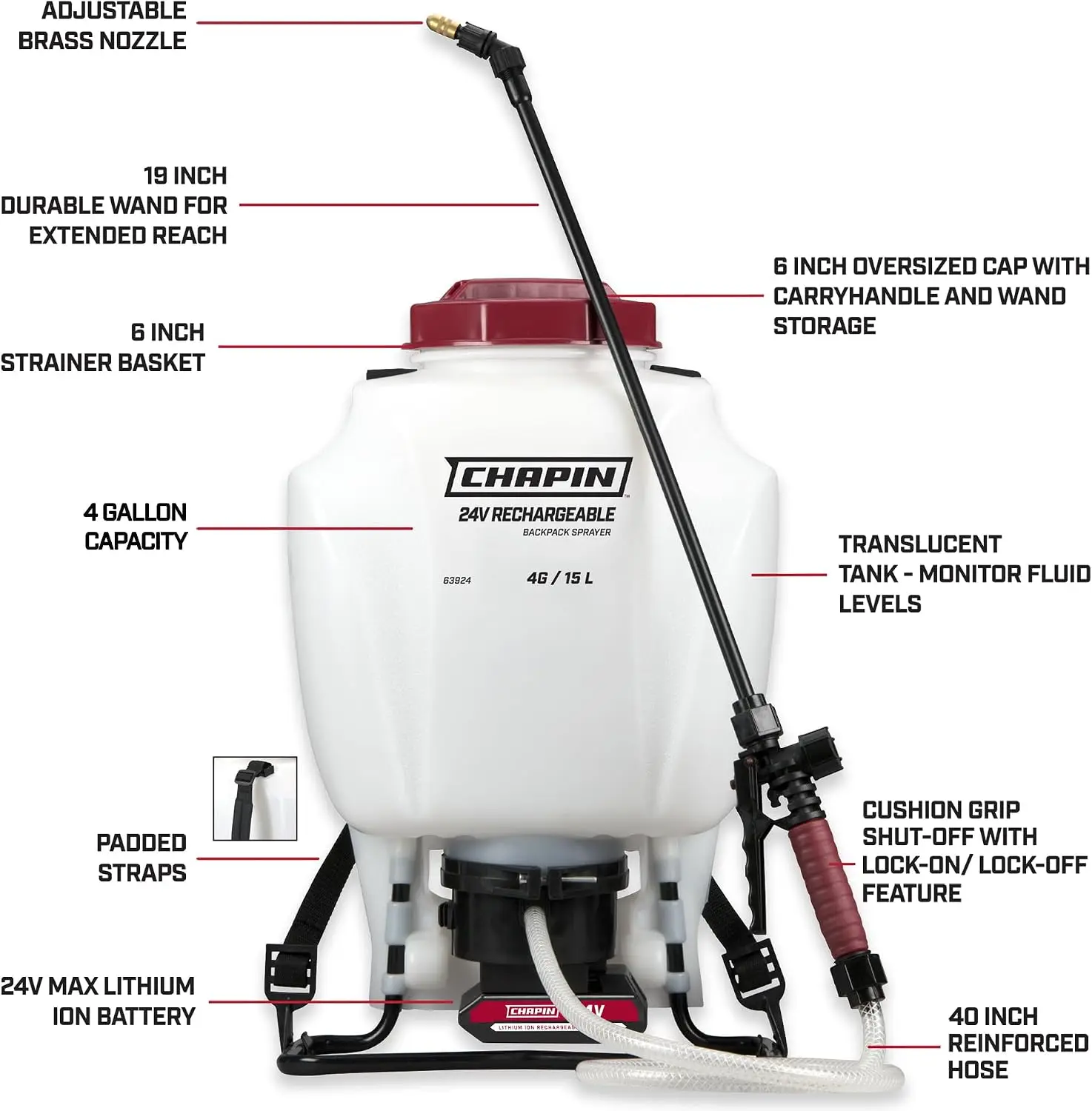 4 Gallon Battery Backpack Sprayer Up To 2 Hours Runtime Chemical Resistant Poly Tank Seals Anti Clog Filtration Padded Straps Re
