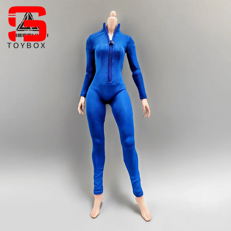 1/6 스케일 하이 넥 지퍼 바디 슈트 점프 슈트 숄더 스트랩 허리띠 의류 모델 12 ''여성 군인 액션 피규어 바디