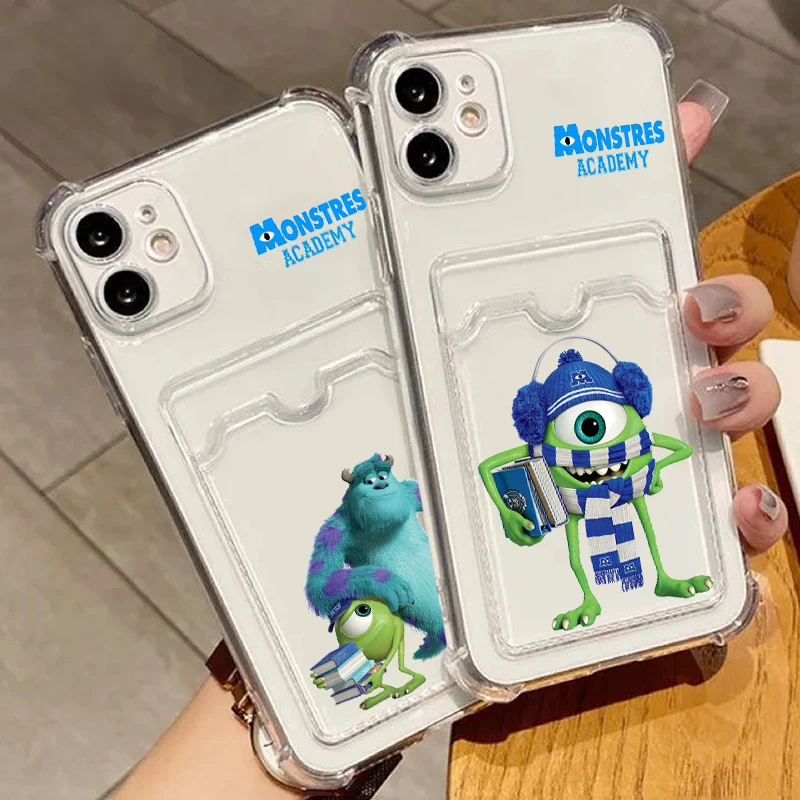 Disney Monsters University For iPhone 15 14 13 12 11 XS XR X 8 7 Pro Max Plus Mini Photo Card Bag Transparent Back Phone Case