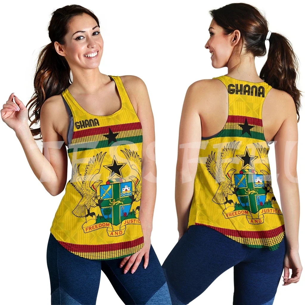 

Africa Country Kente Ghana Tattoo Retro Vintage 3DPrint Summer Casual Fitness Yoga Women Racerback Vest TankTop Sleeveless X4