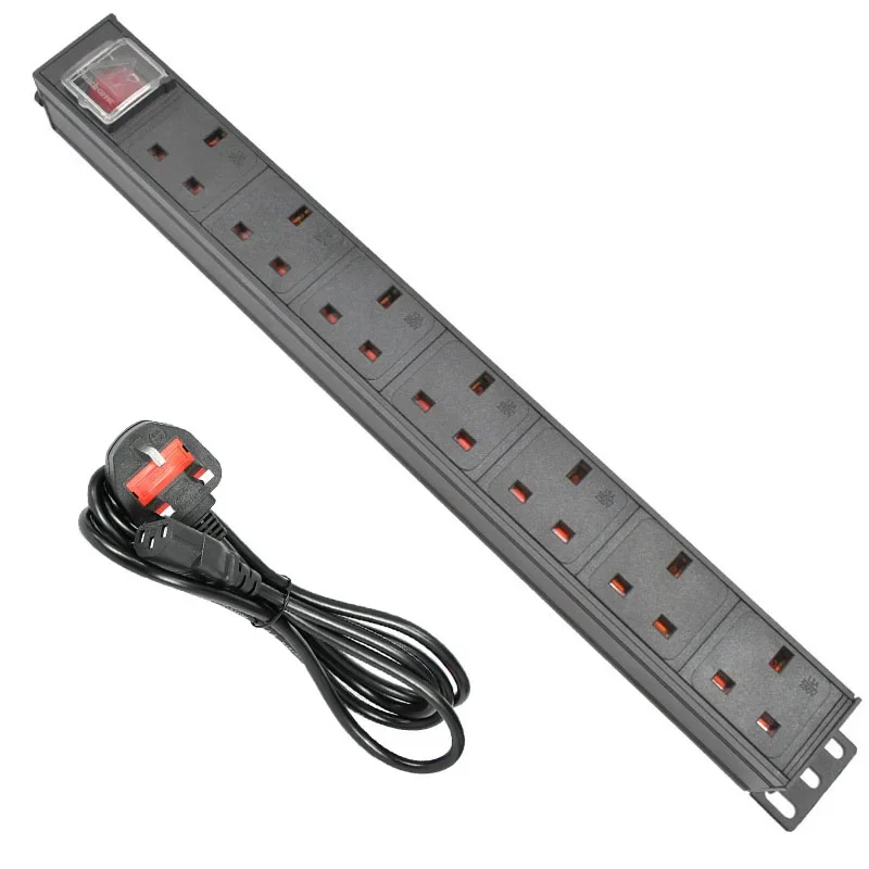 

PDU Power Distribution Unit for Cabinet Strip Socket 7 way UK Plug Outlets C14 port