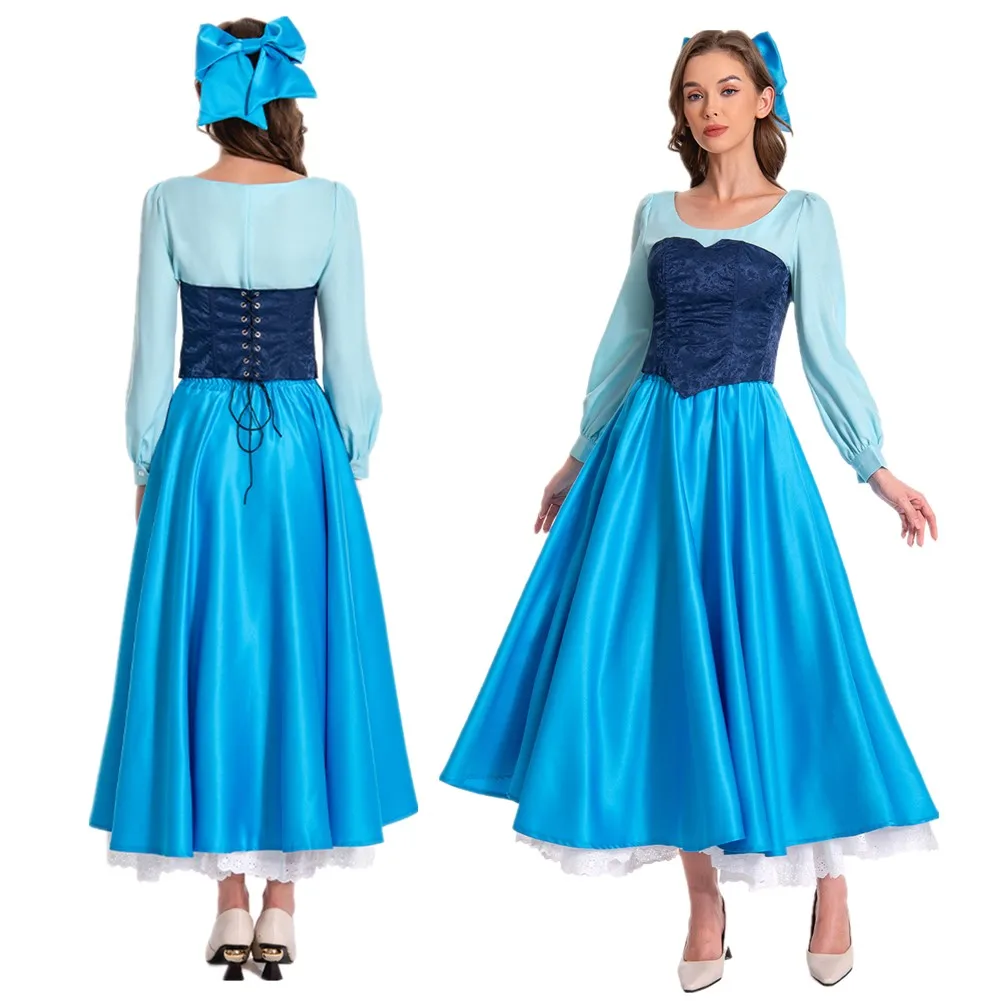 Disfraz de Ariel para adulto, traje de princesa, azul, para baile, Halloween, Carnaval, hecho a medida