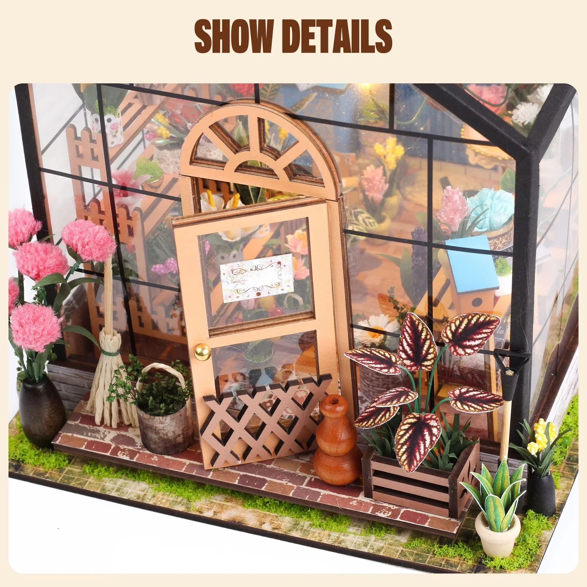 

Wooden Mini Dollhouse Furniture Kit, DIY Miniature House with LED Light, Tiny House Model, Birthday Gift for Adults and Teens