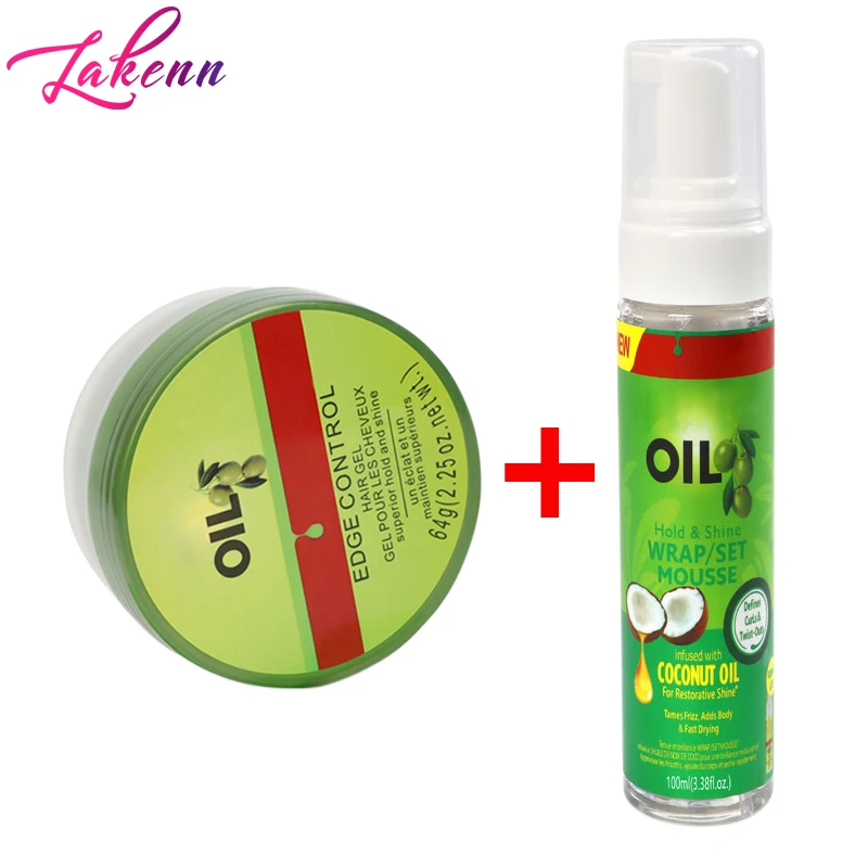 Kanten kontrolle mit Haarmousse-Set Olivenöl Curl Haars tyling Rand Gel Haarpflege schaum für Frizz Control befeuchtet das Haar