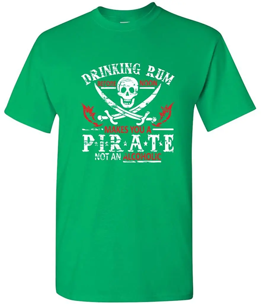 Pirate T-shirt Drinking Rum Before Noon Men Tshirt Adult Humor Graphic T Shirt Skull Print Clothing