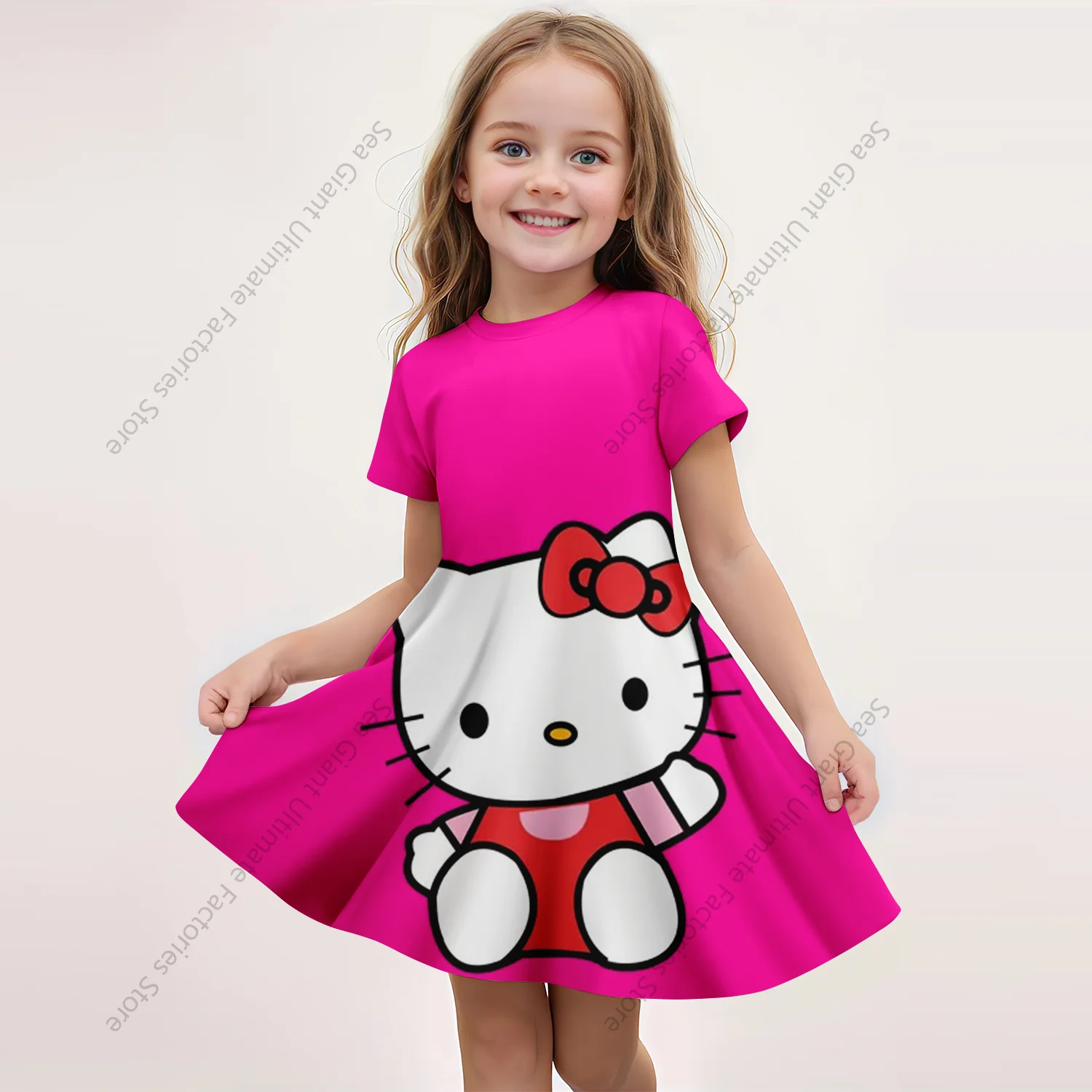 MINISO New Summer Girls Dress Fashion Cartoon Cute hellobyet & Melody abiti stampati in 3D abbigliamento da principessa a maniche corte per bambini