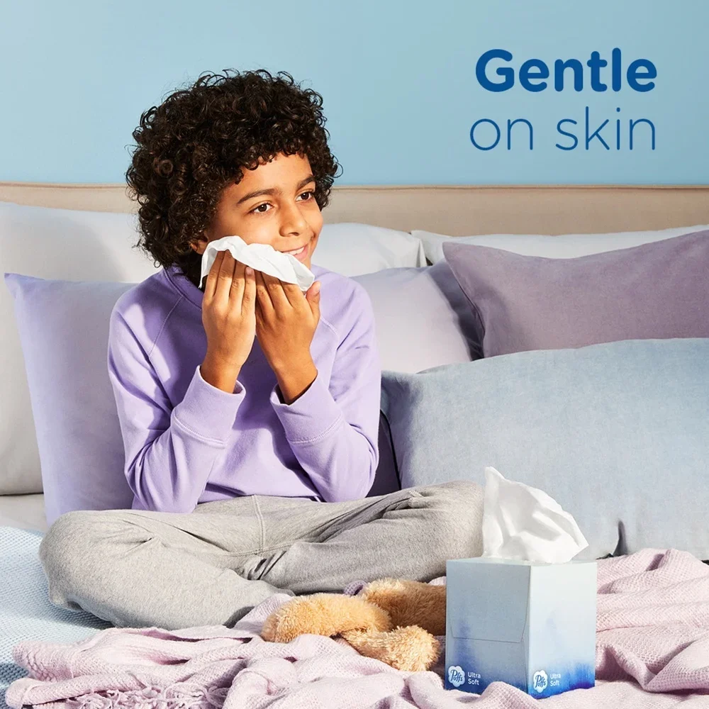 Ultra Soft Non-Lotion Facial Tissues 4 Mega Cube Boxes 72 Tissue per Box Gentle on Sensitive Skin 2-Ply Absorbent Comfort