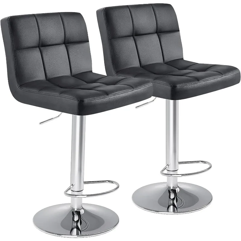 Bar Stools Set of 2， 24 inch Counter Height Bar Stools, Upholstered Modern Kitchen Barstools with Metal Base, PU Leather