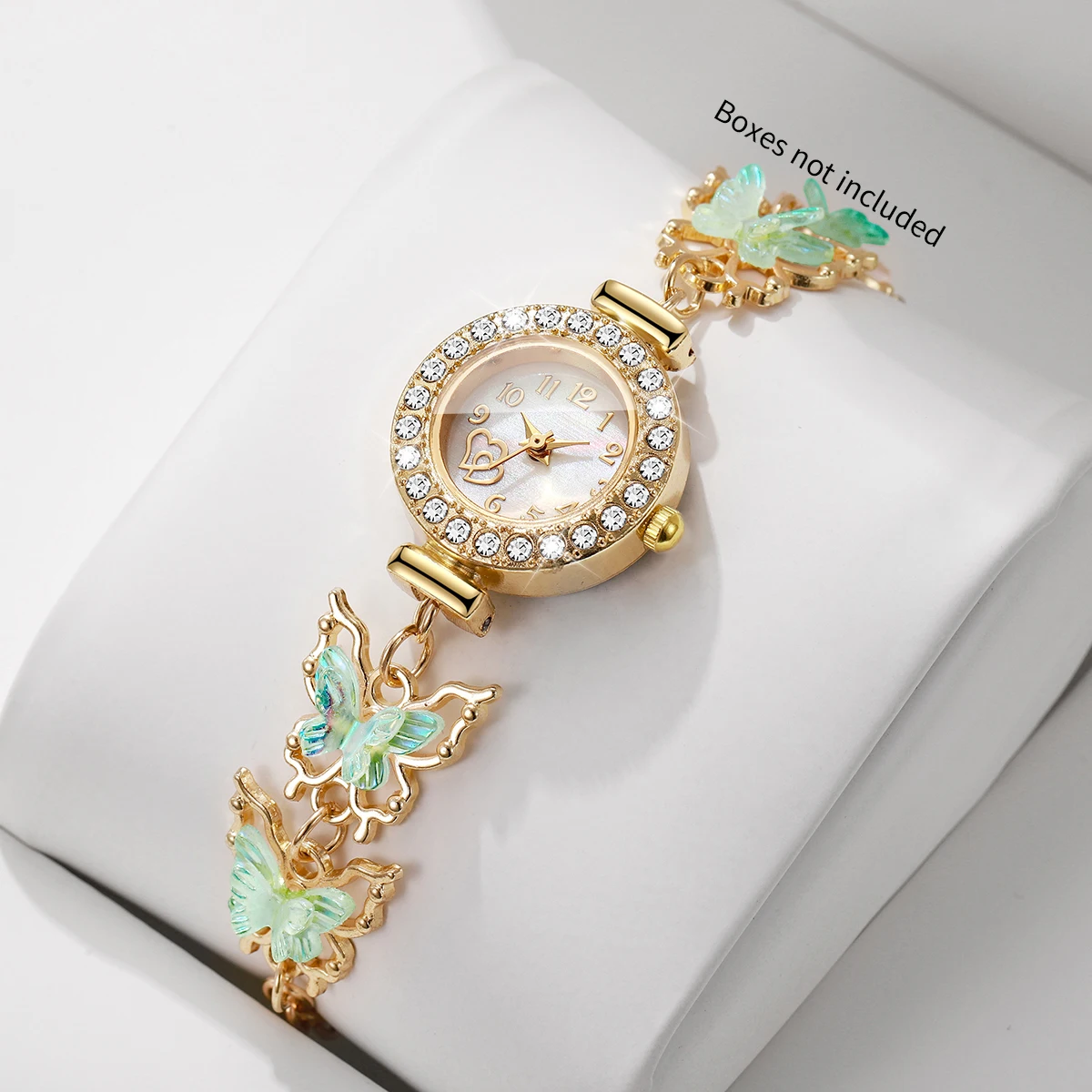 Fashion Rhinestone Pink Butterfly Dial Women Quartz Watch Elegant Bracelet Strap Wristwatch Relógio Feminino Clock（Without Box）