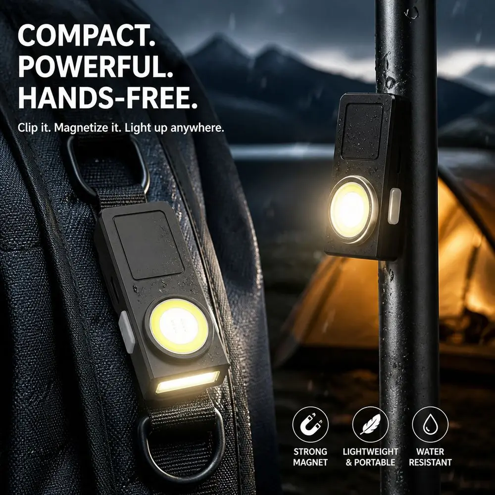 Plastic COB Clip Light Magnetic Attachment Integrated Clip Rechargeable Clip Light Multiple Lighting Modes Rain Resistant