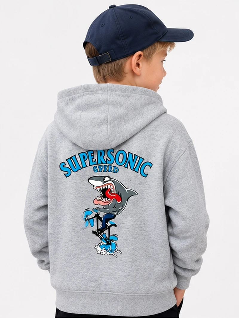 Kinder-Reißverschluss-Hoodie mit Hai-Motiv, lustige Baumwolljacke für Jungen, Frühling und Herbst, bedruckte Jacke, neue Mäntel – Detail 5