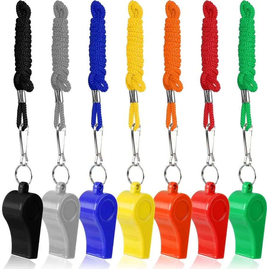 7 عبوات من صفارات المدربين مع صفارة رياضية بحبل صفارات صوتية واسعة وحكام للتدريب في صالات الألعاب الرياضية في حالات الطوارئ