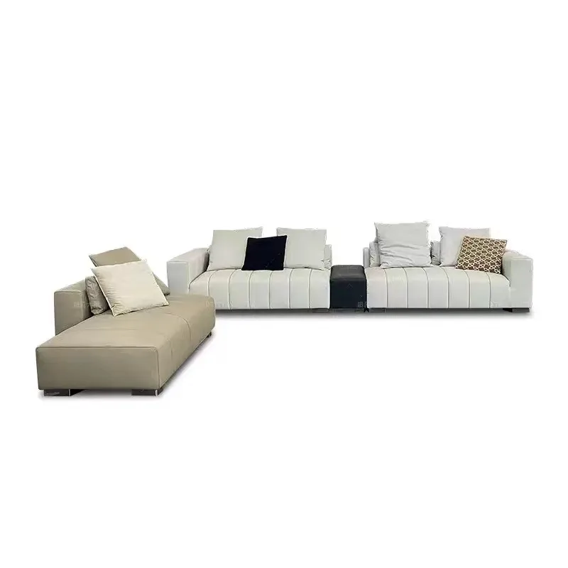 

Light luxury straight corner L-shaped large flat floor size apartment designer piano key combination living room sofa