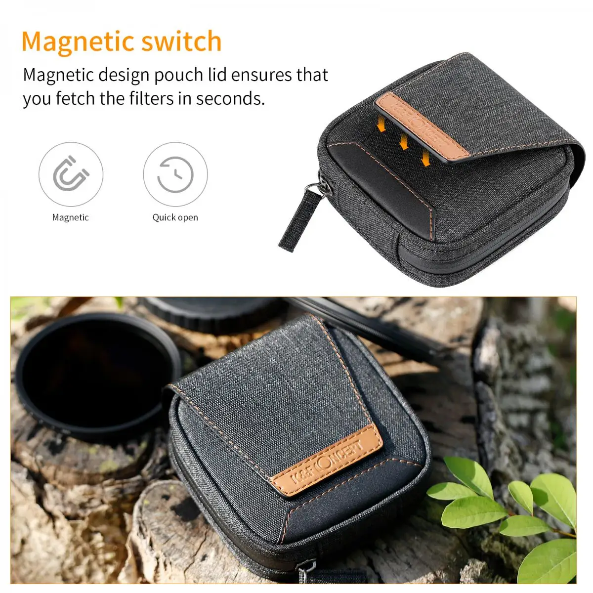 K&F Concept 4-Pocket Camera Lens Filter Pouch Case Water-Resistant Shockproof and Dustproof Design for 37mm-95mm Filters