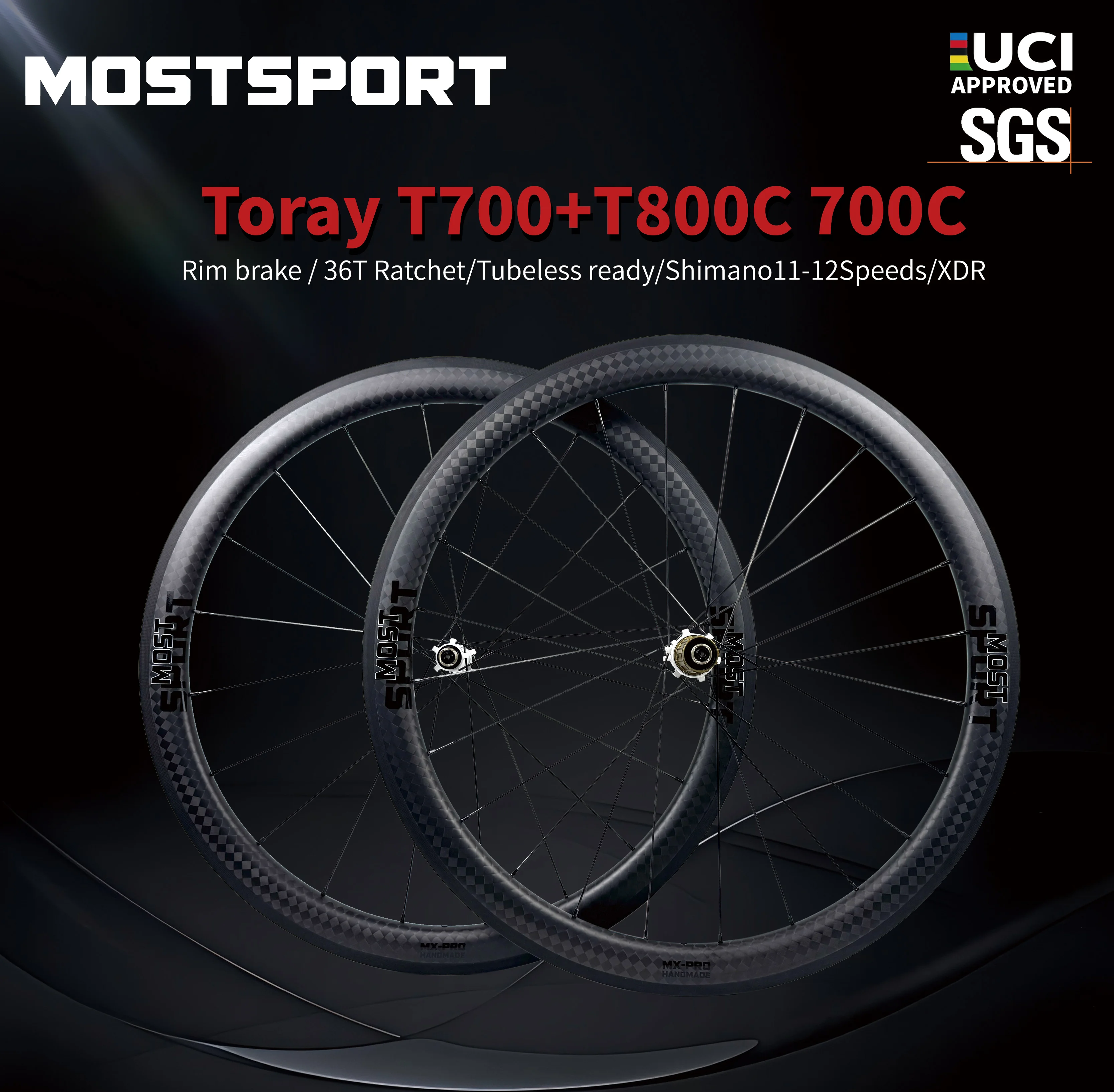 

700C Road V Brake Carbon Wheelset 12K Matte 45mm Depth 19mm inner width 36T Ratchet Super light