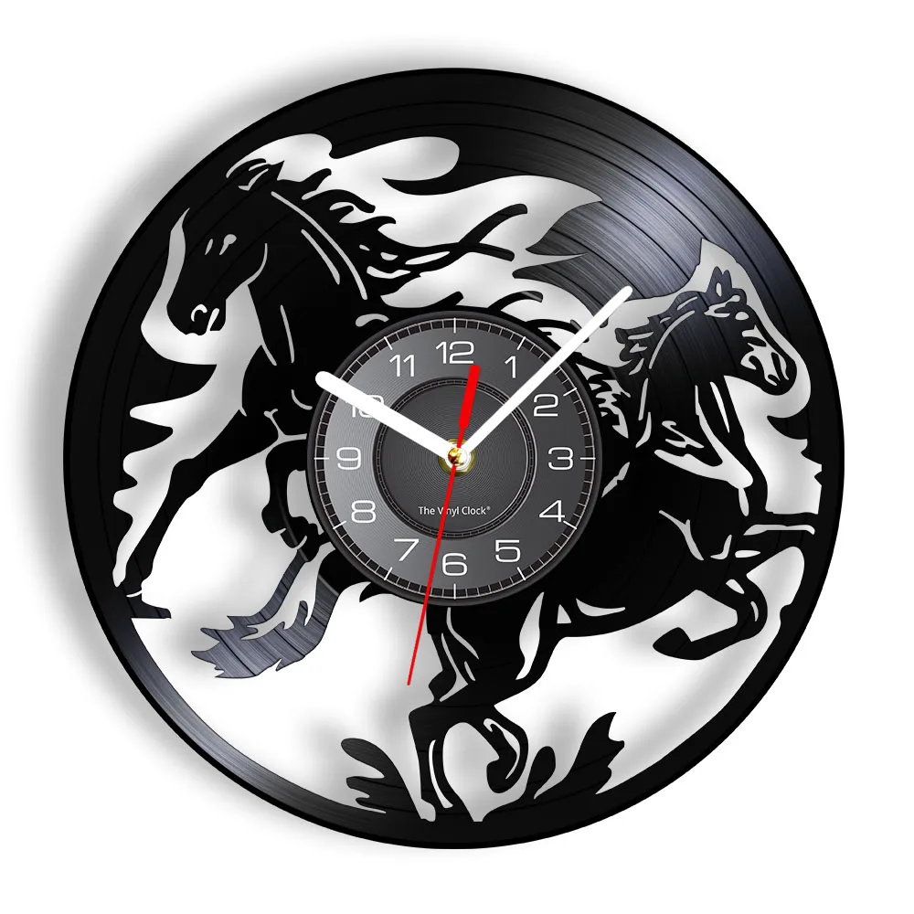 

Nature Black Running Horses Equine Wall Art Wild Horses Clock Vintage Vinyl Record Wall Clock Horse Lover Home Decor Accessories