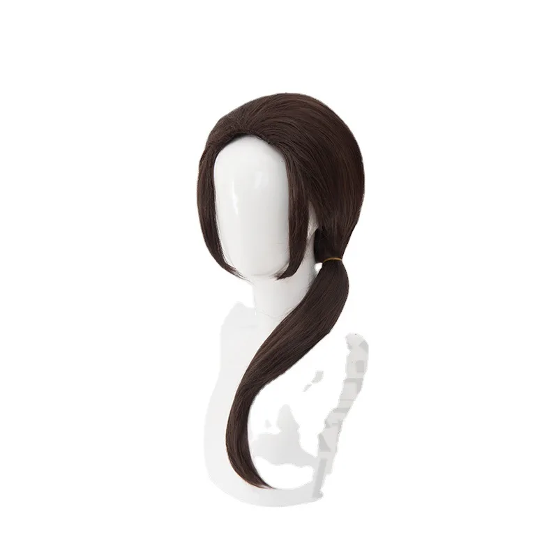 Hetalia China Wang Yao Cosplay Wig Black Brown Middle Part Tied Hair Halloween Gift view 5