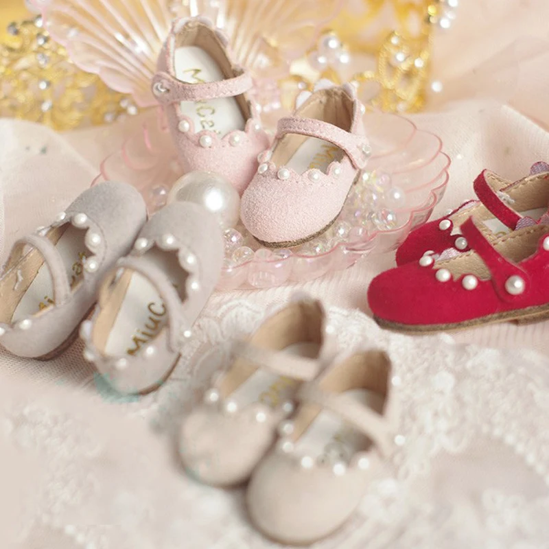 D03-P720 children toy BJD DD SD MSD  1/4 1/6 YOSD accessories Flat Pearly Petal Suede Flats 1pair