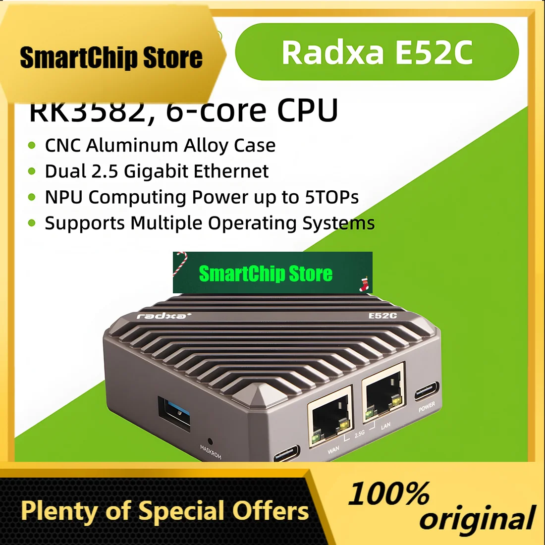 SmCpRadxa E52c, 6-core Cpu, Dual 2.5 Gigabit Ethernet, Aluminum Alloy , 5tops Npu