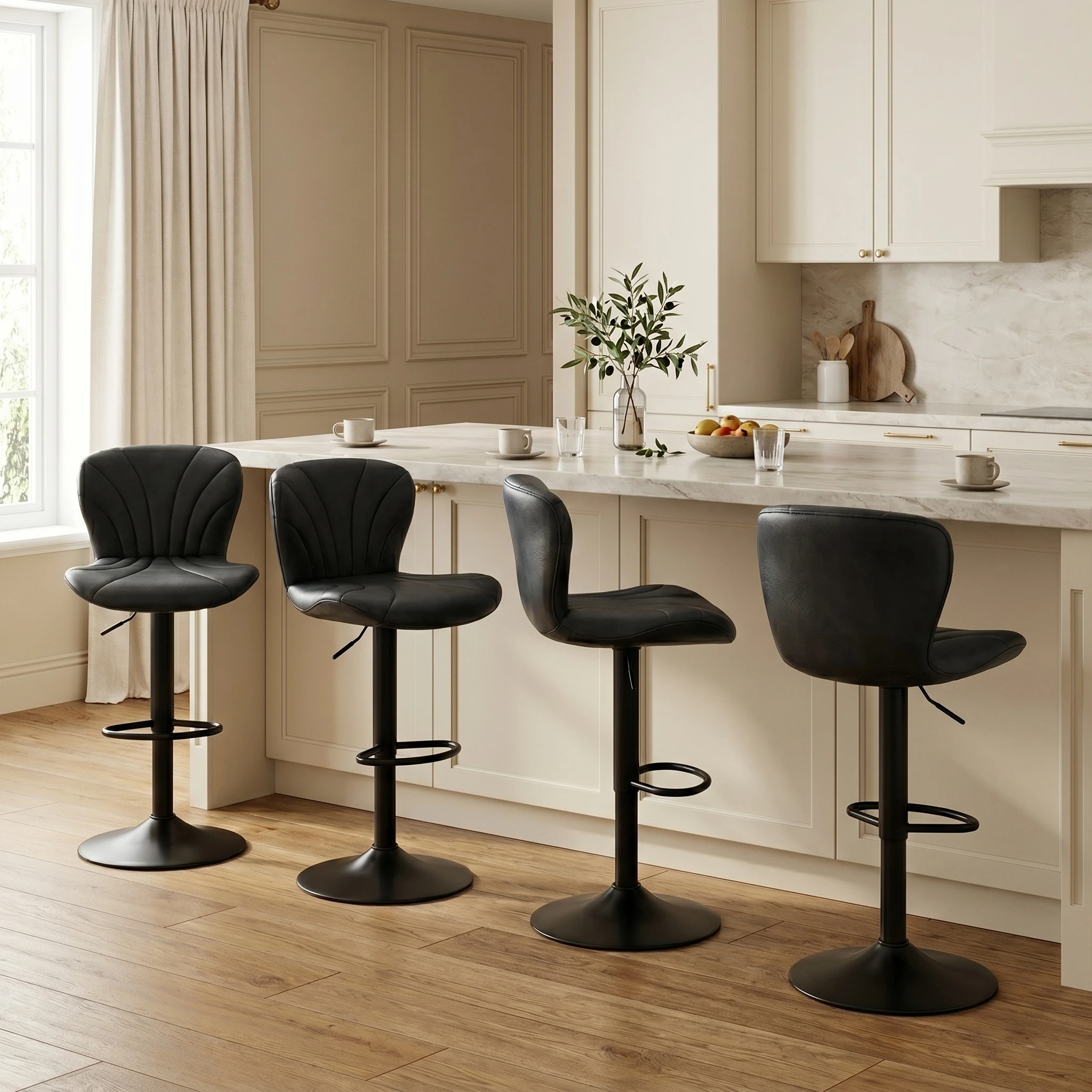 

PU Leather Upholstered Counter Bar Stools Set of 4, Height Adjustable Swivel Bar Chairs with Backrest, 3 Available Colors