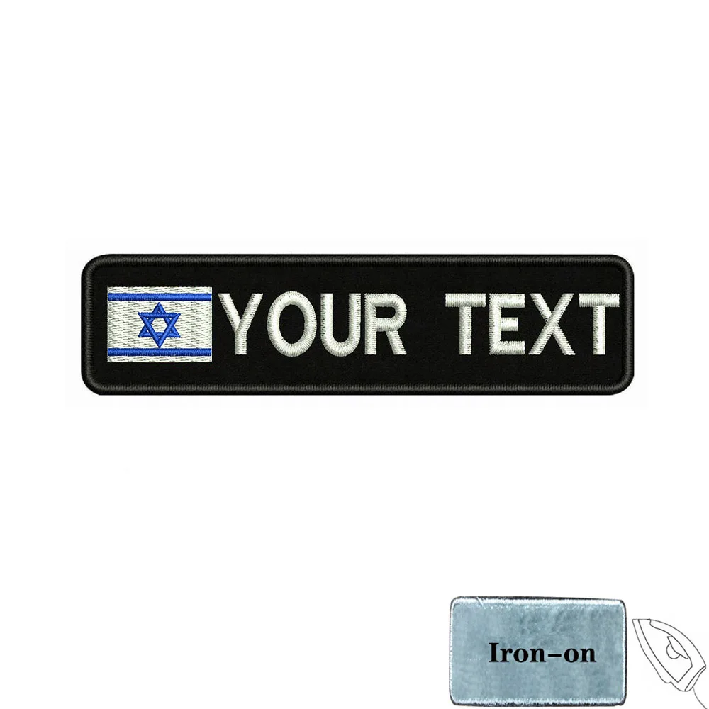 1PC 10cmX2.5cm Israel flag Custom Personalized Name Patch Stripes Badge tags Armband Magen David Red Iron On Or Hook Loop