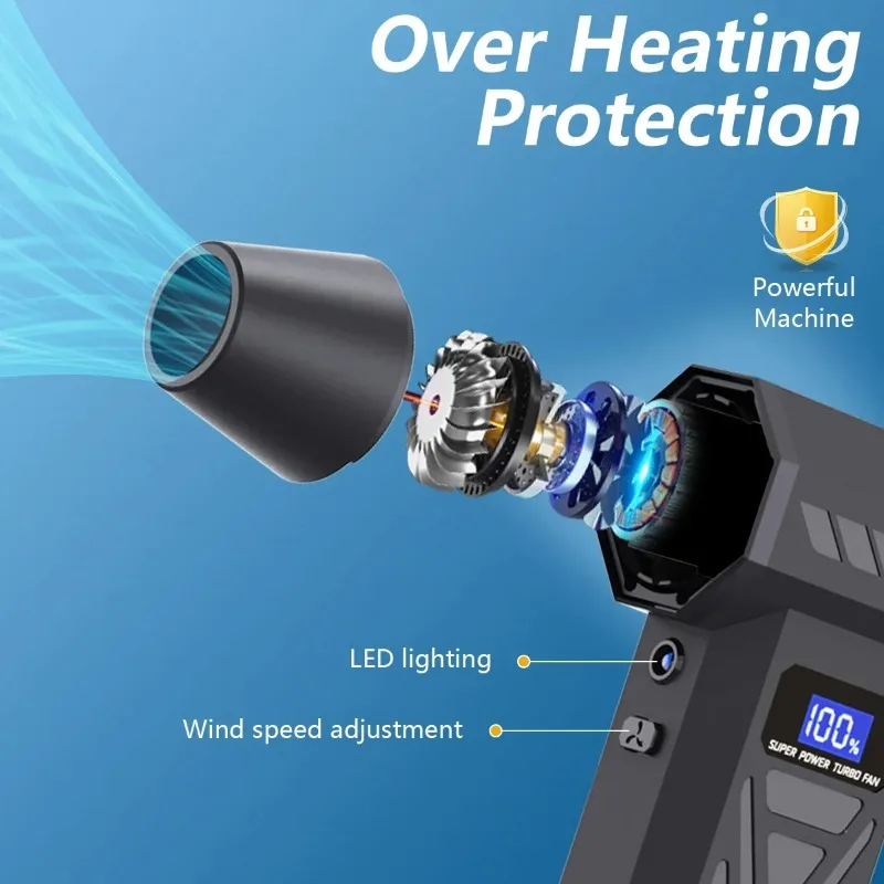 New P70 Air Blower Adjustable Turbo Blower With Led Light&Display Battery Cordless Compressed Air Duster Removal Dryer for car image 4