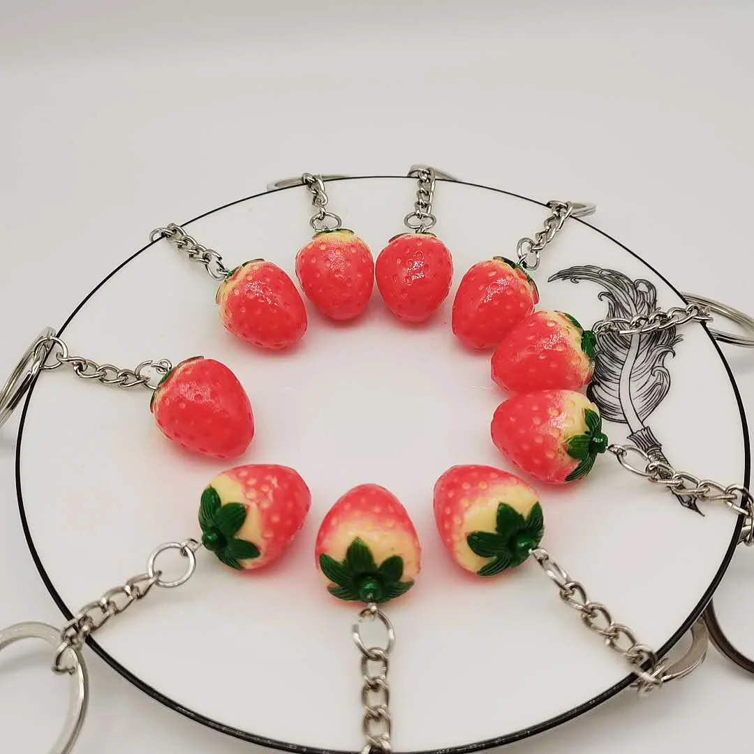 Creative Simulated Red Tomato Strawberry Kaychain Pendant Cute 3D Fruit Vegetable Car Bag Ring Decoration